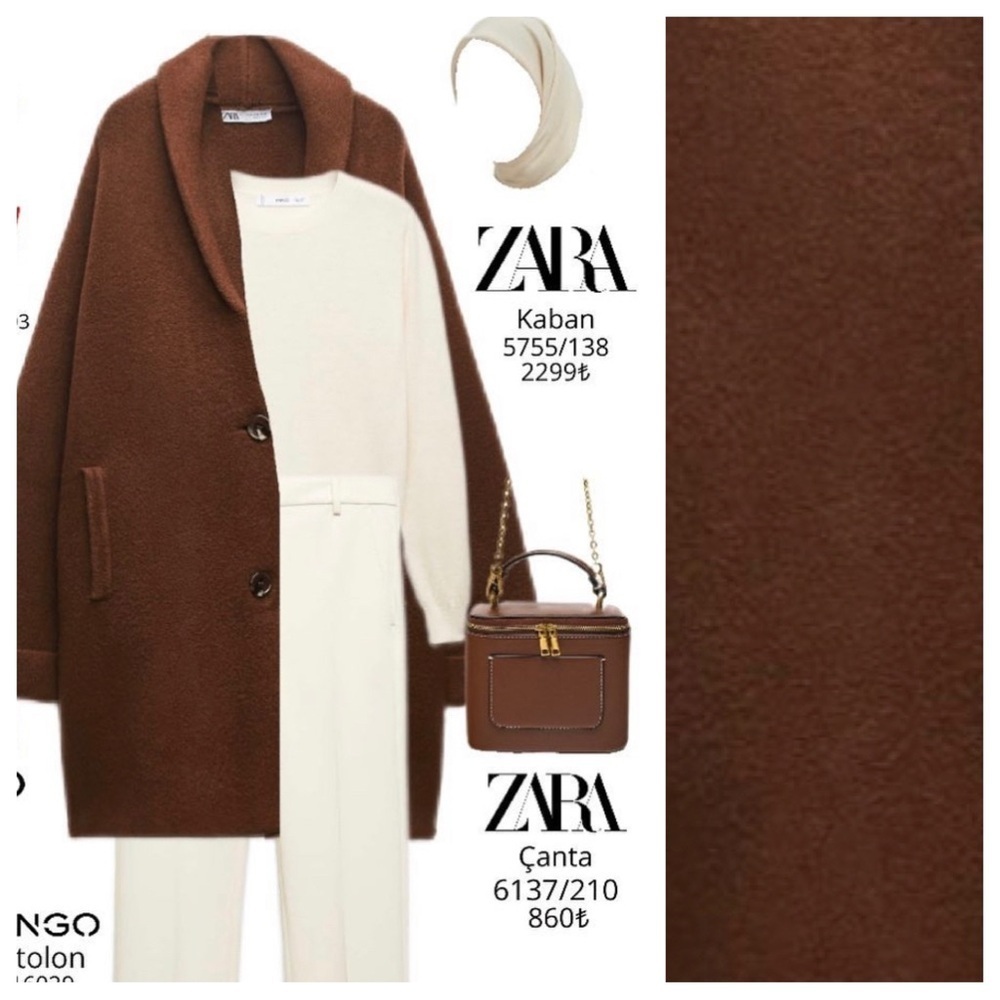 NWT. Zara Brown Wool Blend Turned Up Cuff Knit Coat. Size M. - Picture 5 of 10
